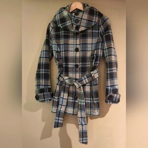 Digital Clothing Blue- White- Black- Zipper coat with button up and belt.